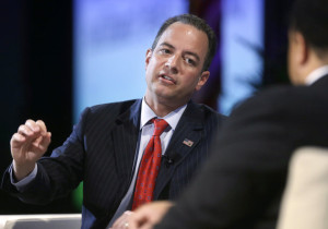 Chairman of the Republican National Committee Reince Priebus participates in a panel discussion at the National Association of Black Journalists convention, Thursday, July 31, 2014, in Boston. Priebus says the GOP has been working to better compete for black and minority votes as it eyes the 2016 presidential race. (AP Photo/Steven Senne)